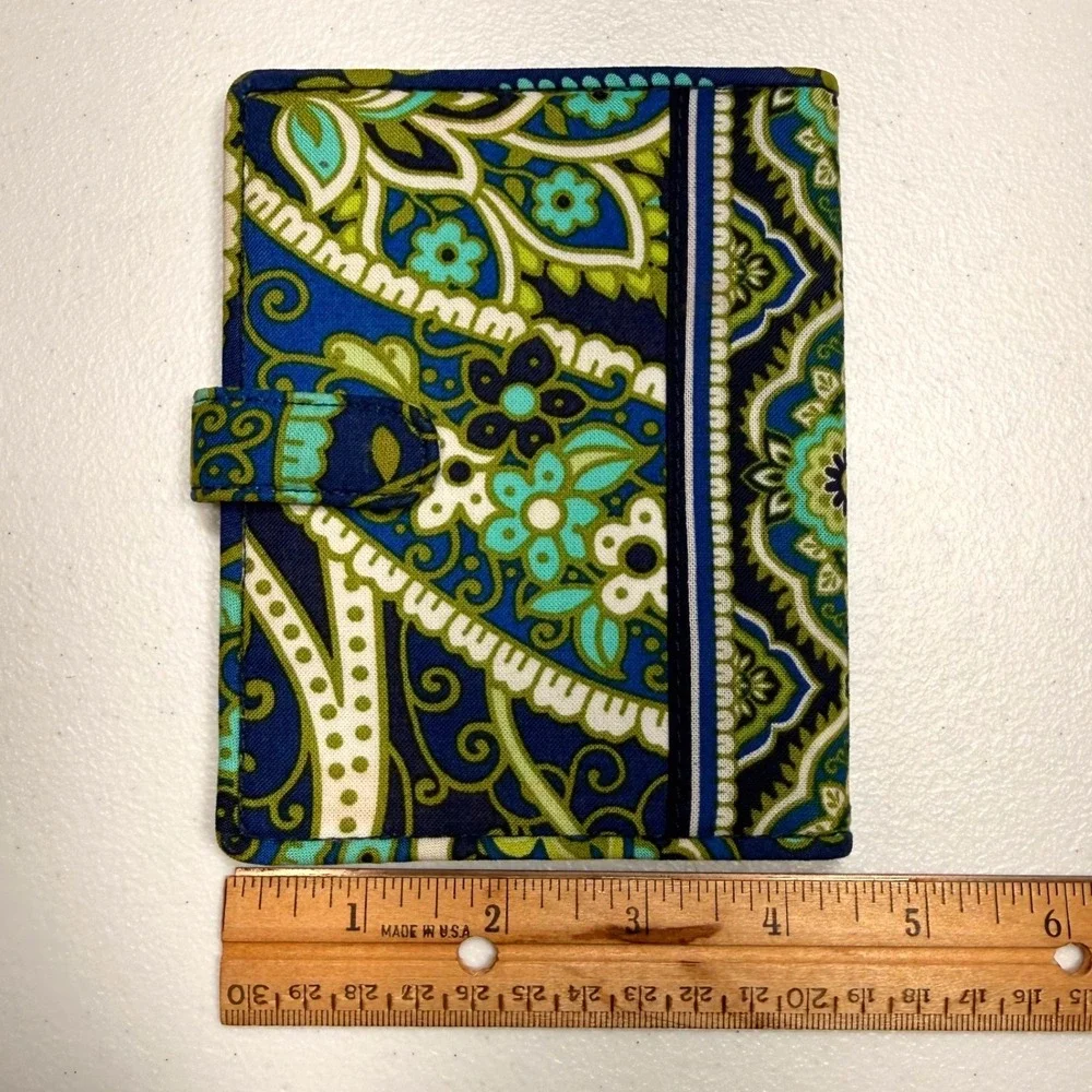 Vera Bradley Blue Green Paisley Floral Bifold Wallet ID Window Snap Closure - Picture 10 of 12